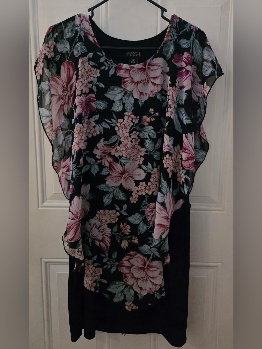 Enfocus Studio Navy Dress with Pink Floral Overlay